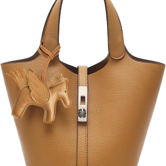 Elegant Vegan Leather Bucket Tote for Women with Detachable Purse - 9.84"x7.87" - Picture 1 of 9